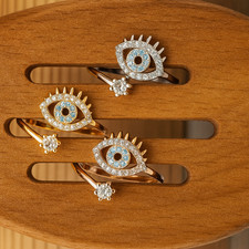 Evil Eye Ring Rhinestone, Luck Turkish Boho Adjustable