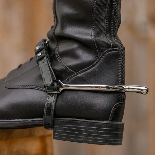 Black patent spur straps with - patent,