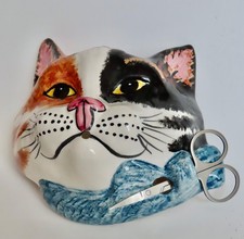 Babbacombe Pottery String Dispenser  Cat  Calico  With Blue Bow
