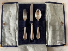 Solid Sterling Silver Child’s Cutlery Set In Case Hallmark Italian 800/1000