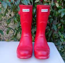 Hunter Womens Original Short Wellington Boots Size 6 Red Wellies