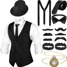 Mens Black Grey Striped 1920s