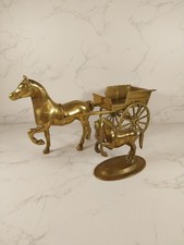 Large Vintage Brass Trotting Horse And Cart + Small Horse Figure