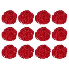 Wicker Rattan Balls Red 12pcs