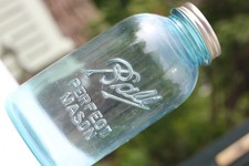 Turquoise antique 'Ball' large half-gallon canning or storage jar from USA