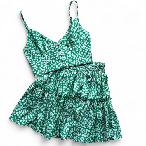 Green floral two piece set - green,