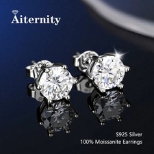 100% Real Sterling Silver Moissanite Earrings Stud Pass Diamond Tester Women