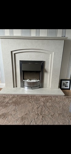 Beige stone fireplace surround - beige,