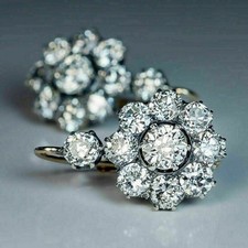 3 Ct Round VVS1/D Diamond Cluster Drop Earrings Bridal Gift 14K White Gold Over