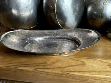 ANTIQUE VINTAGE OVAL SILVER PLATED SEVING TRAY BARKER ELLIS ORNATE ENGRAVED 12"