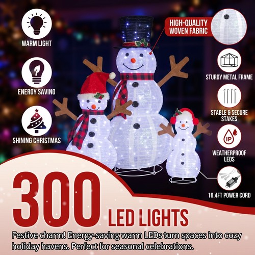 3pc lighted snowman family - snowman,