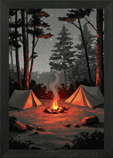 Night Camping with Bonfire and