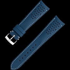 Omega 20mm Blue Leather Two-piece Strap With Buckle - Genuine Omega Strap