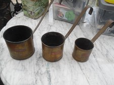 County Kitchen Copper Brass 3 Milk Measuring Cup Jugs - Hanging Handle -