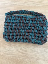 Small Brown And Green Hand Crochet Handbag  8x4 Inch Unlined