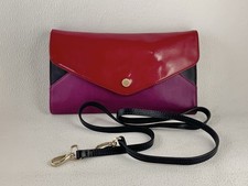 Ted Baker Purple Cerise & Black Patent & Leather Clutch Bag Black Shoulder Strap