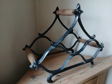 French vintage 3 bottle WINE rack Wrought iron and wood 