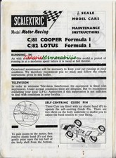 Vintage Scalextric Maintenance Instructions C/81 Cooper & C/82 Lotus F1 1960s