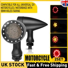 4PCS Motorcycle Black Amber Red LED Turn Signal Light Bullet Brake Blinker UK