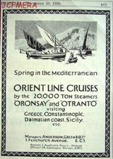ORONSAY & OTRANTO Orient Line Mediterranean Cruises ADVERT - Small 1926 Print Ad