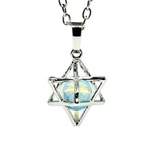 Merkaba Pendant Necklace Opalite Gemstone Ball Chariot Sacred Geometry Jewellery