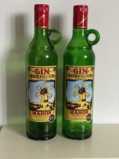 2 x Green Glass Bottles of Menorca Xoriguer Mahon Gin / 70 cl each / Empty
