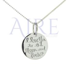 Disc Pendant with 18" Box Chain 'I love you to the moon and back" inscription