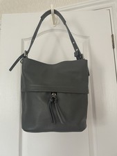 Grey leather bucket-style bag
