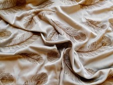 Embroidered Satin Fabric, Silver with Gold Embroidery, Feathers (100cmx110cm)