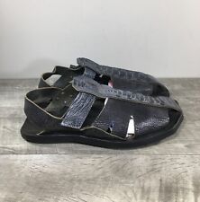 Mens CYDWOQ Made in USA Black Leather Strappy Gladiator Sandals 44 / 10.5 US