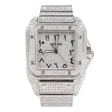 Cartier Santos XL Fully Pave Diamond & Stainless Steel Watch With Arabic Numeral