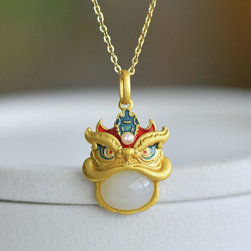 White natural jade lion - white,