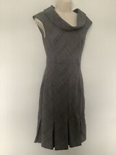 Ted Baker Wool Shift Dress Pleated Size 8 Grey Check Pattern, Cowl Neckline