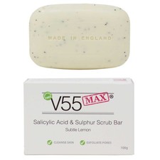 V55 MAX Salicylic Acid Tree Oil Sulphur Soap Scrub Spots Blackheads Milia 100g