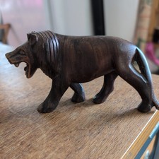 Vintage Hand Carved Lion Ebony