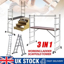 UK Working Scaffold Scaffolding Tower Aluminium 6 Steps Ladder 3 in 1 Platform