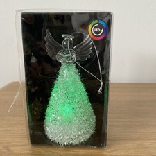 Xmas Hanging Glass Angel Ornament LED Light Color Change Boxed