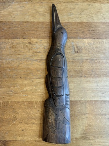 Loon with fish - original, wood