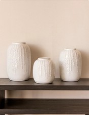 Cream ceramic ribbed vase - cream, 3