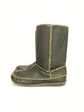 Soul Of Africa Brown Leather Mid Calf Boots Moccasin Stitch Flat Zip UK 6.5