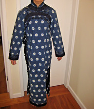 Vintage Blue Floral Long Sleeves Qipao Cheongsam Dress