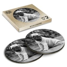 2 x Boxed Round Coasters - BW