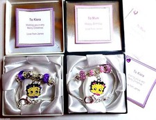 Betty Boop European Charm Bracelet option for Personalised Gift Box +Organza Bag