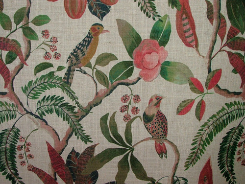 Colonial birds marsala linen - colonial,