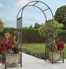 Black metal garden arch with - garden,