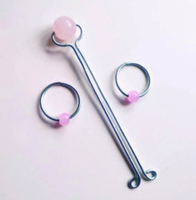 Rose Quartz Clitoral Jewelry, Clit Clip & Nipple Rings Set, Steel Vaginal Clamp