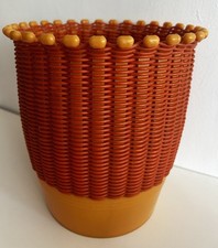 Vintage Retro 60s 70s Plastic Rattan Woven Basket Bin Plant Pot Holder