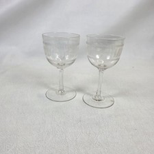 2 x Antique Edwardian Etched Pall Mall Greek Key Pattern Sherry Port Glasses