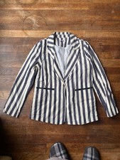 Oxford Blazer Breton Stripe Size S fits 10 Blue Beige Henley Boating E changeCat