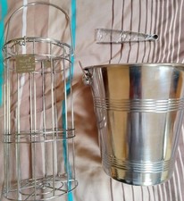 BARGAIN BUNDLE STAINLESS STEEL ICE BUCKET , ICE TONGS, DRINK HOLDER,